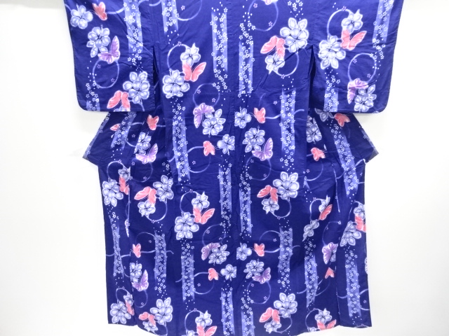 JAPANESE KIMONO / YUKATA / COTTON / BUTTERFLY & FLOWER